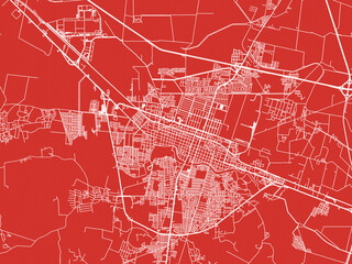 Christmas Map of Salamanca, Mexico in Snowy White on Festive Red Background.
