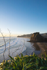 Sunset views from Tasman Lookout Track at Piha Beach, Auckland, New Zealand