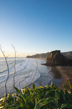 Sunset views from Tasman Lookout Track at Piha Beach, Auckland, New Zealand