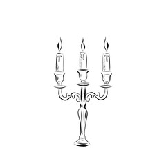 Line drawing. Candlestick with three candles in line art style.