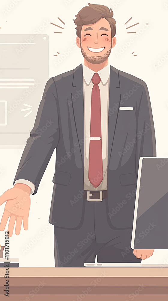 Poster smiling businessman extending hand for a handshake in office setting