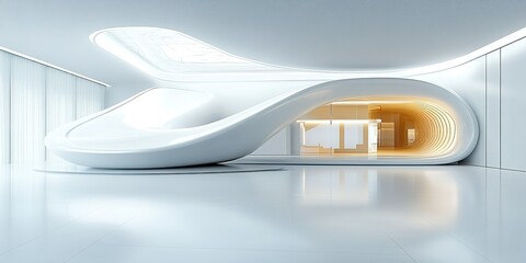 Fototapeta premium Modern architectural design in a minimalist interior with smooth curves and soft lighting