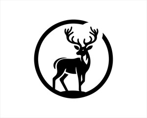 Circle Deer silhouette logo vector illustration. 
