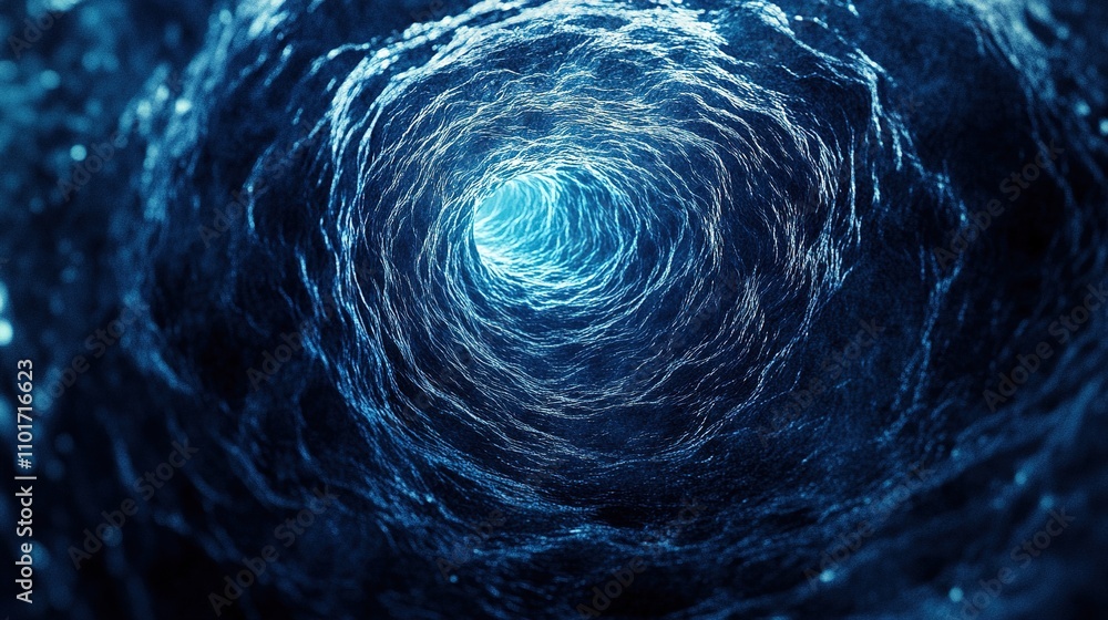 Poster deep blue hexagonal texture with dark navy background and waves