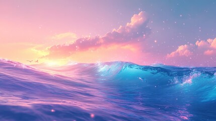 Fototapeta premium Serene ocean waves under a pastel sunset sky, evoking tranquility and beauty.