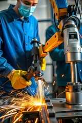 Close Up of Robotic Welders Performing Precision Welding in Automation Digital Transformation