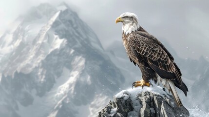 Fototapeta premium A beautiful eagle with sharp talons, perched on a mountain peak on a white background