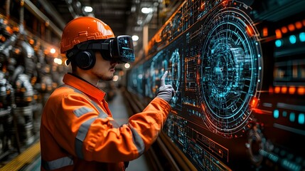 Engineers Collaborating with Augmented Reality in High-Tech Lab Glossy Background