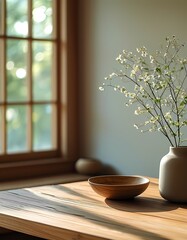 Simple beauty: harmony of nature and handmade objects in a calm interior