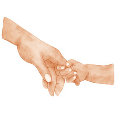 Family hands, mother, father, and baby hands in watercolor