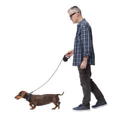 Man walking the dog profile view