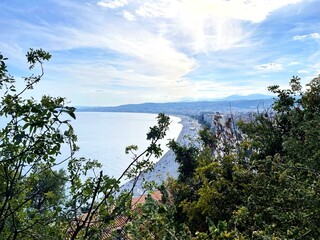 view of the sea and beach from the mountain