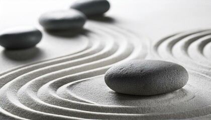 Japanese zen garden with stone in textured white sand Get A Balanced Life Month