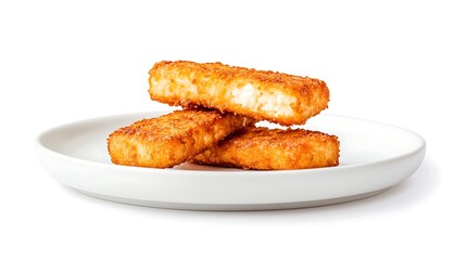 Crispy Fish Fingers on a Plate: A Close-Up Food Photograph. AI Generated