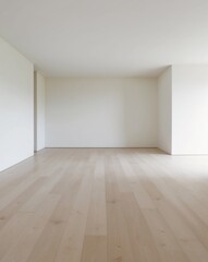 Spacious Modern Room with Light Wooden Floor and White Wall.