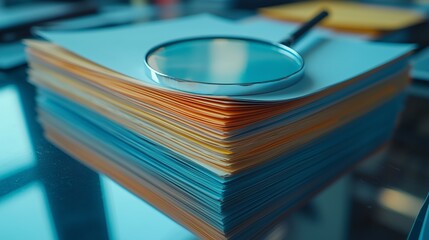 A detailed view of a neatly arranged stack of official papers