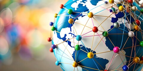 Colorful Business Network Nodes Forming Globe Symbolizing Global Connection in Diverse Communities