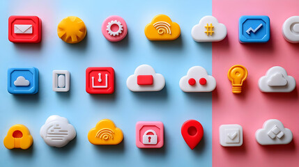 Minimalist Cloud Icons on Solid Color Background for Digital Marketing Ads