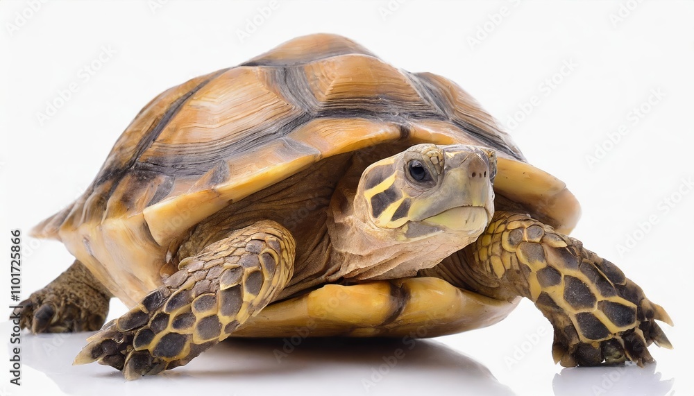 Poster captivating high-resolution image of a turtle isolated on a pristine white background, perfect for e