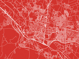 Christmas Map of San Juan del Rio, Mexico in Snowy White on Festive Red Background.
