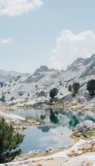 Obraz premium A serene lake embraced by majestic mountains, reflecting peaks on its calm surface