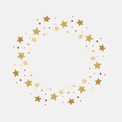 Round gold frame made of gold stars. Star brush. Design for cards, posters, flyers for New Year, Christmas. Vector illustration.