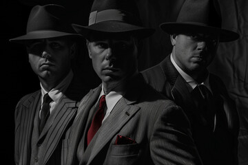 Generative AI Image of Retro Criminal Gang of Dangerous Mafia Gangsters in Classic Noir Style