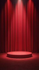 Grand Stage With Red Curtains Under Dramatic Spotlights