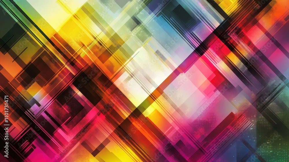 Poster a vibrant abstract design featuring colorful intersecting lines and shapes.