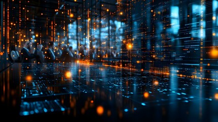 Fototapeta premium Team Analyzing Big Data on Interactive Displays in Modern Conference Room