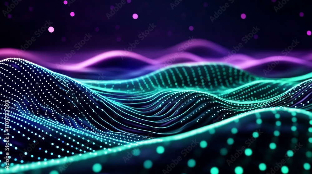 Poster glowing aurora borealis-inspired digital abstract wave pattern