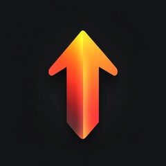 Fototapeta premium Vibrant orange and yellow gradient arrow pointing upward on a dark background, symbolizing growth and progress.