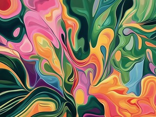 Vibrant abstract art featuring swirling, colorful shapes and fluid forms.  Perfect for modern design projects needing a bold, dynamic visual.