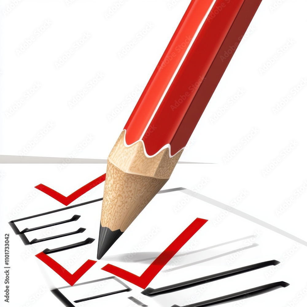 Aufkleber a close-up of a red pencil checking off items on a checklist, symbolizing task completion and produc