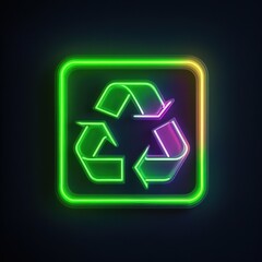 A vibrant neon green recycle symbol glowing against a dark background, symbolizing sustainability and eco-friendliness.