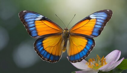 A stunningly vibrant blue, yellow, and orange butterfly in flight, perfectly captured on a transparent background. Ideal for artistic, design, or educational projects requiring natural