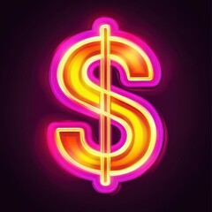 A vibrant neon dollar sign symbol glowing in bright yellow and pink hues against a dark background.