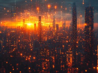 Financial Metropolis   Digital Cityscape Symbolizing the Influence of Business Data on Urban Development