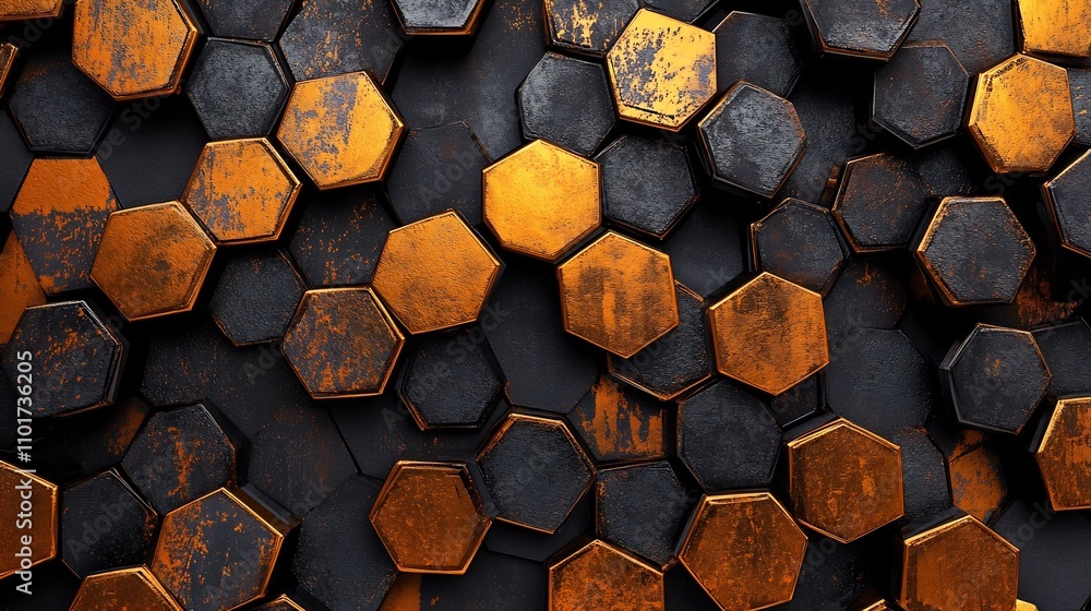 Aufkleber vibrant 3d hexagonal abstract geometric background with metallic gradient tones