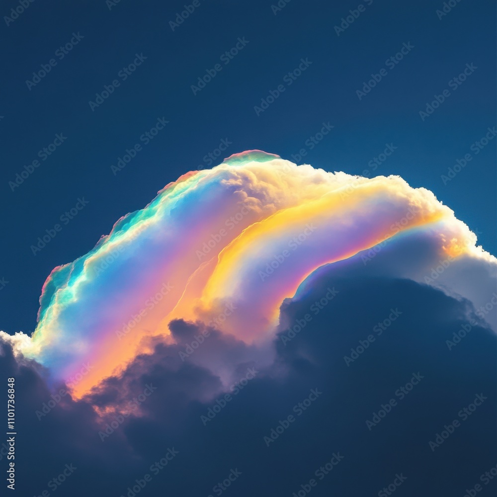 Poster a stunning view of iridescent clouds with vibrant colors creating a magical atmosphere in the sky.