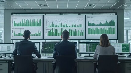 Business Analysts Evaluating Network Intelligence Reports in Modern Office with Copy Space for Branding