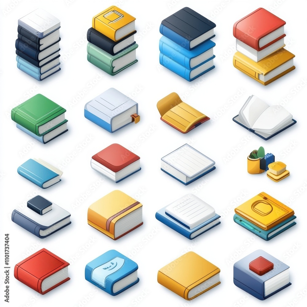 Aufkleber a colorful collection of various books and notebooks in different styles and orientations, ideal for