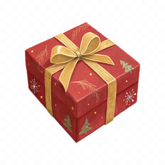 abstract 3D Red And Golden Christmas Gift and Christmas Hat isolated on white background