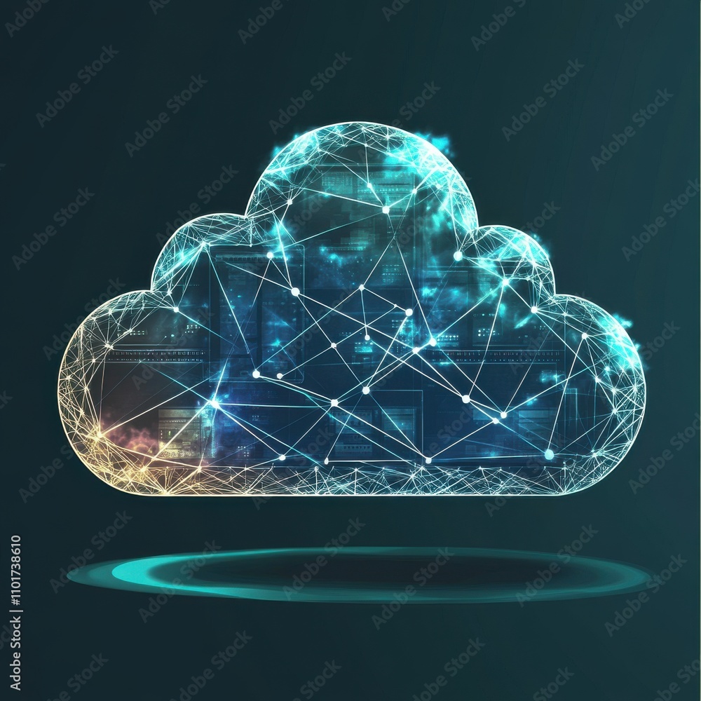 Poster abstract digital cloud illustration representing data connectivity and technology innovation.