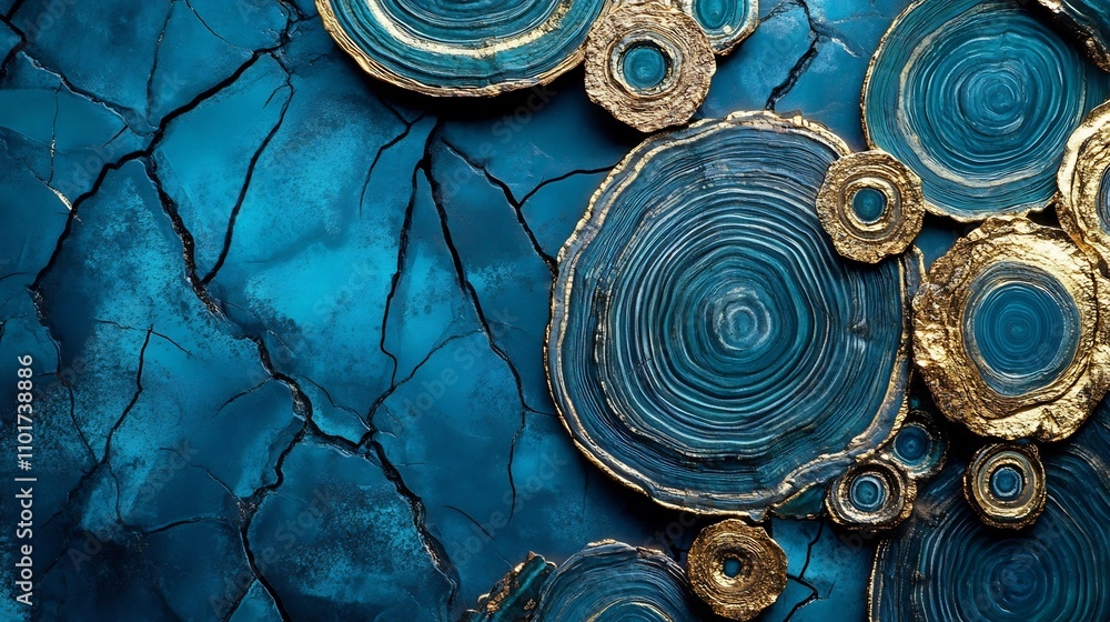 Poster captivating organic patterns with swirling circles and weathered textures