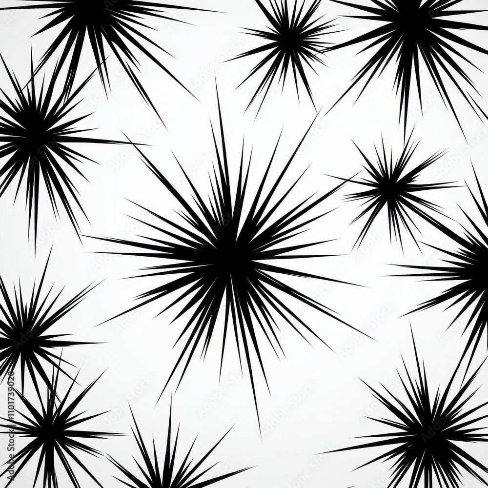 Poster abstract pattern of black spiky shapes on a white background, creating a modern and dynamic visual e
