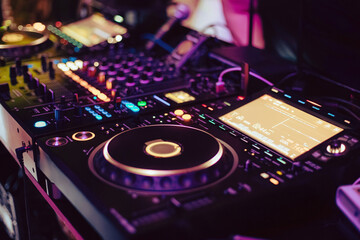 
DJ console during a party, DJ work, party, disco