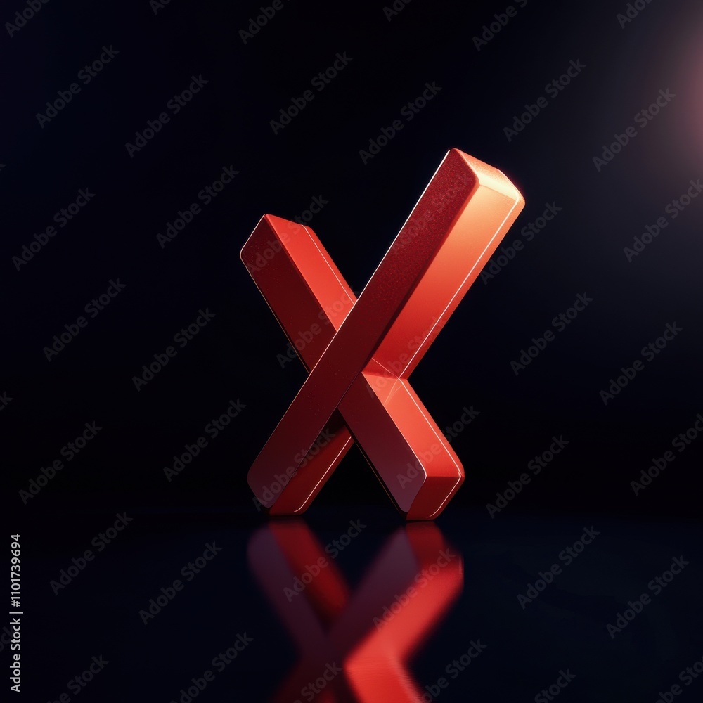 Poster a striking 3d red 'x' symbol glimmers against a dark background, creating a bold and modern visual i
