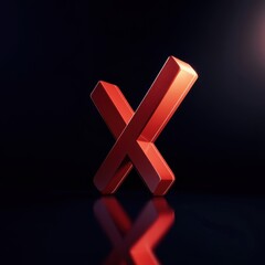 Obraz premium A striking 3D red 'X' symbol glimmers against a dark background, creating a bold and modern visual impact.