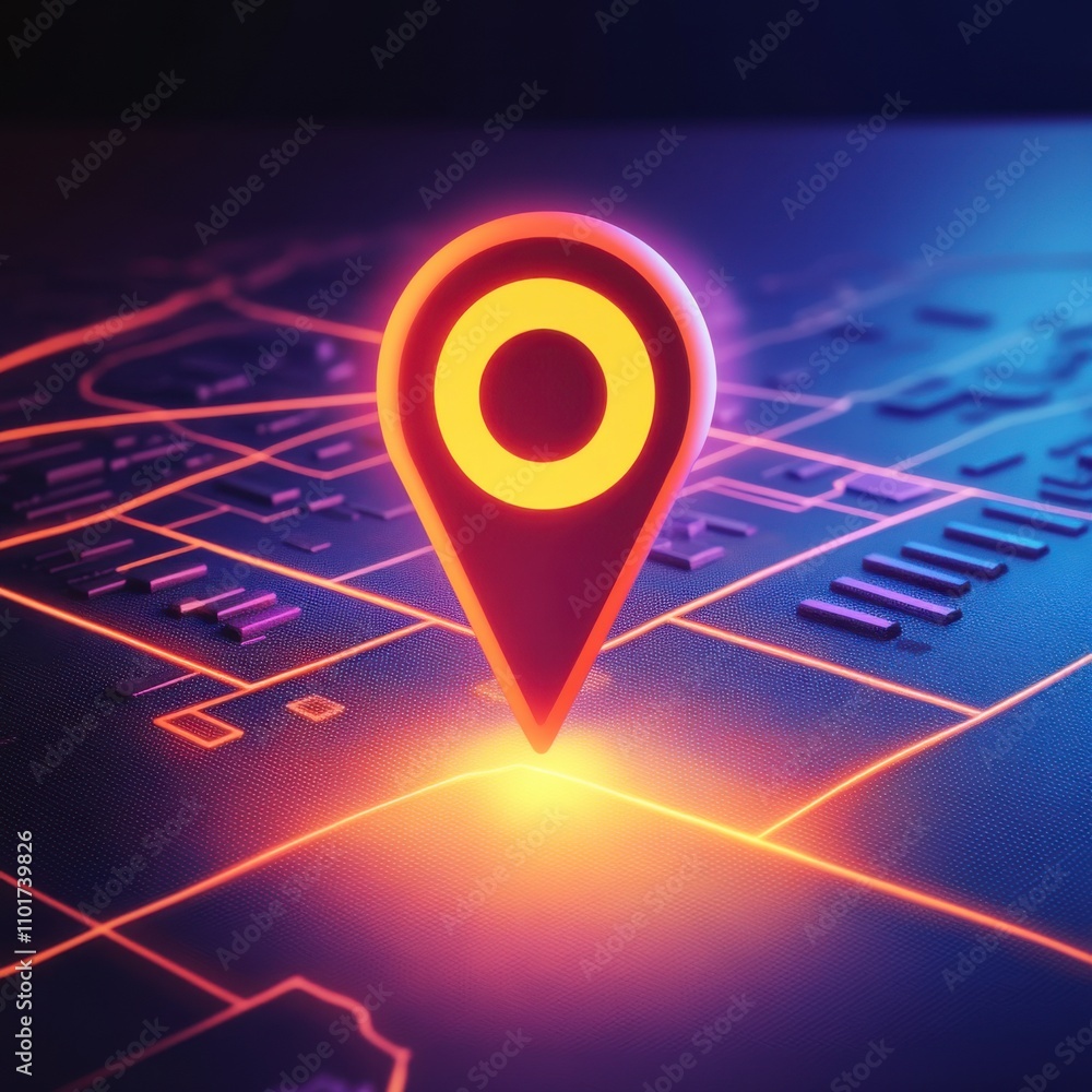 Poster a vibrant 3d location marker shines on a digital map, highlighting the significance of navigation an